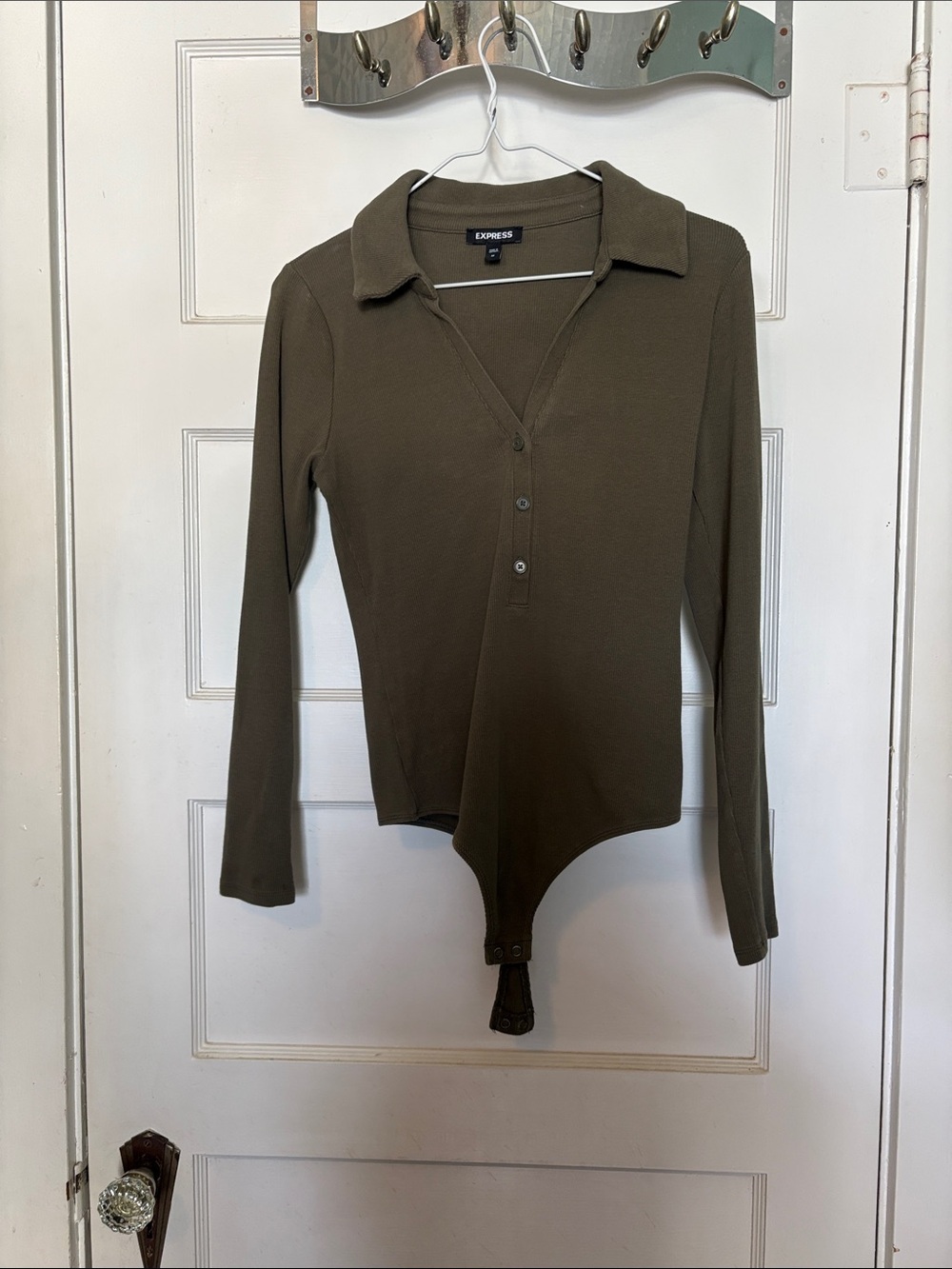 Express Olive Collared Long-Sleeve Polo Bodysuit Size M